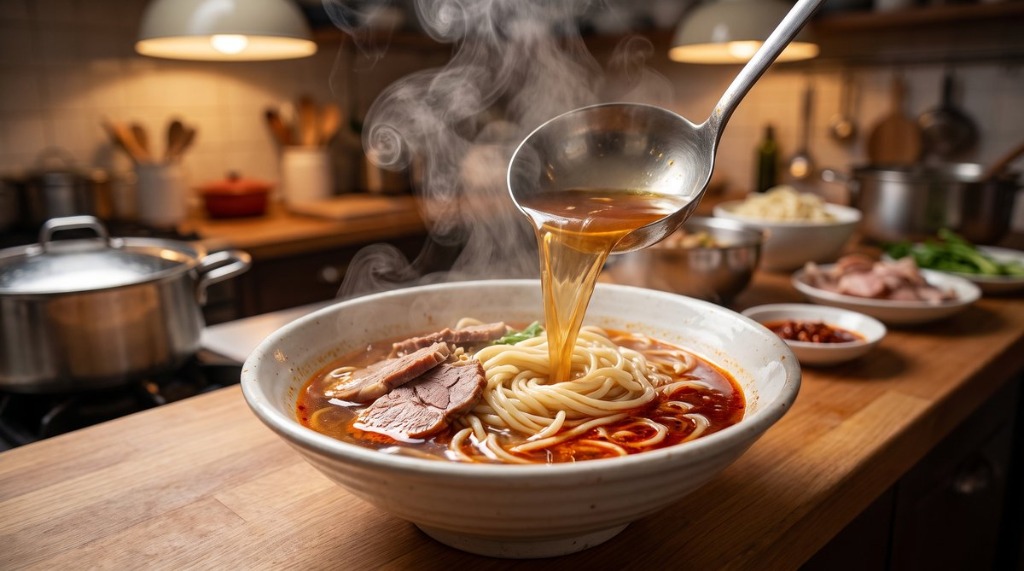 Step 3: Combine Noodles and Broth